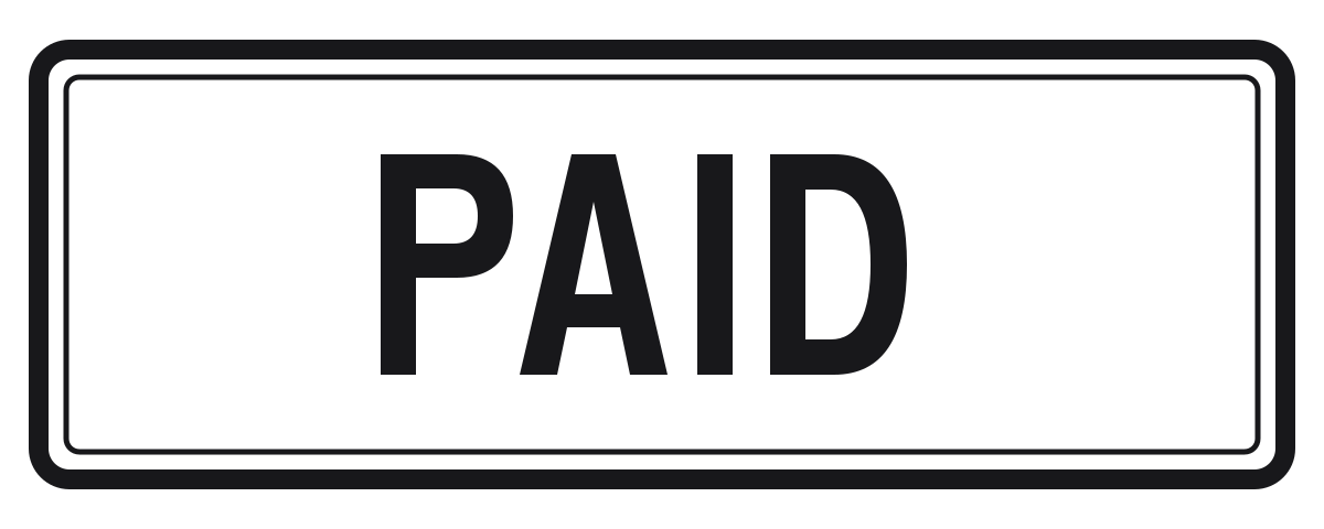 Black PAID stamp with a rectangular border and transparent background