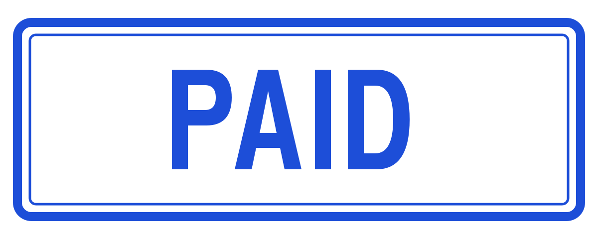 Blue PAID stamp with a rectangular border and transparent background